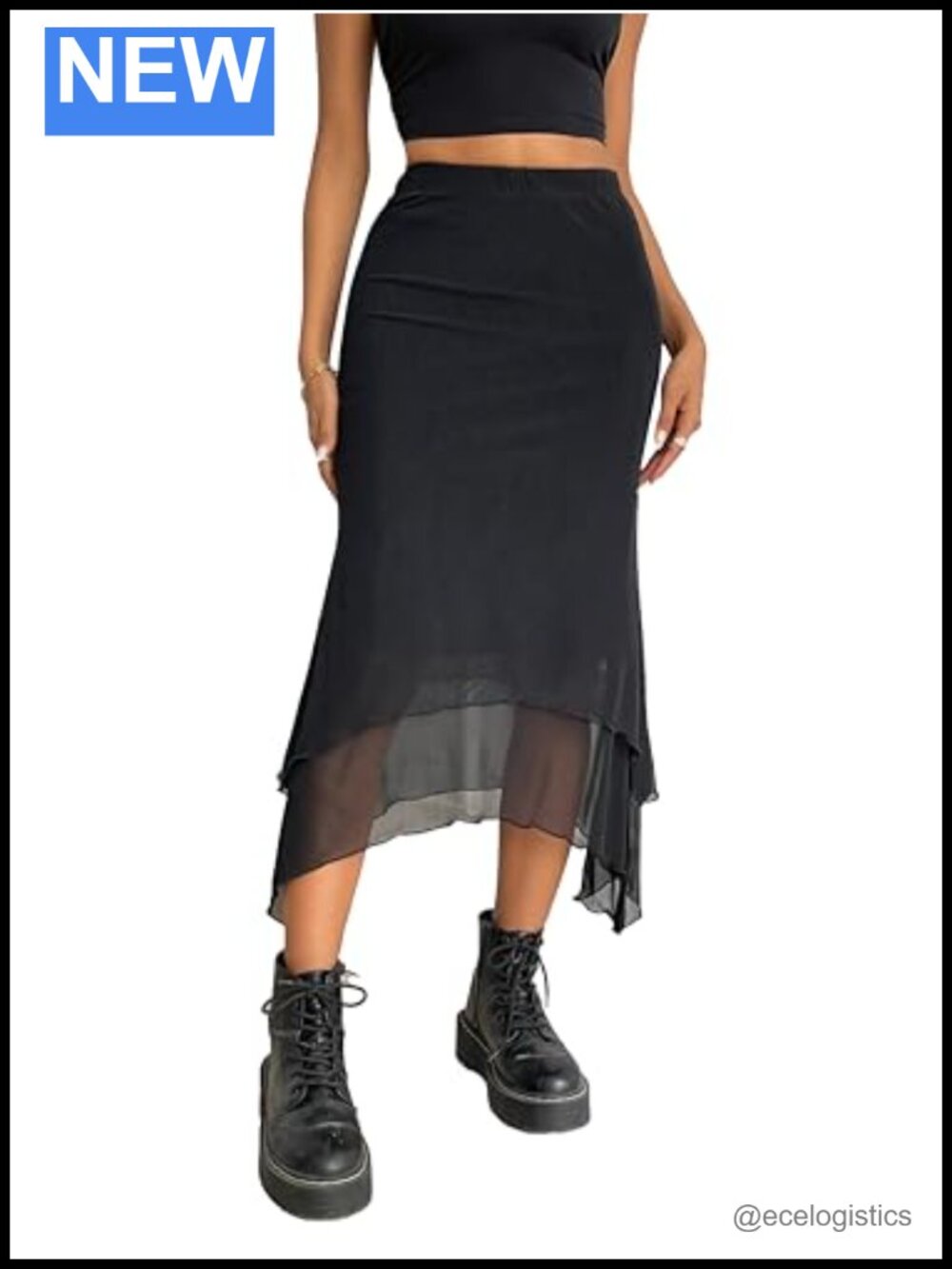 Mesh Asymmetrical Mermaid Midi Skirt High Waist Fishtail